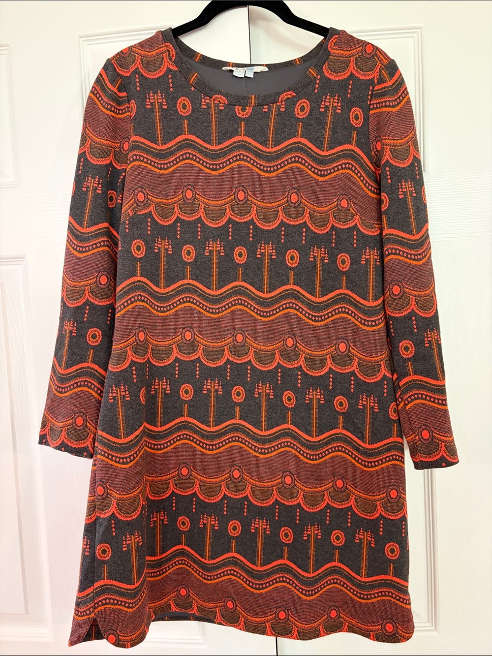 Boden Women’s Grey Dress with Orange Pattern - Classic Shift Style